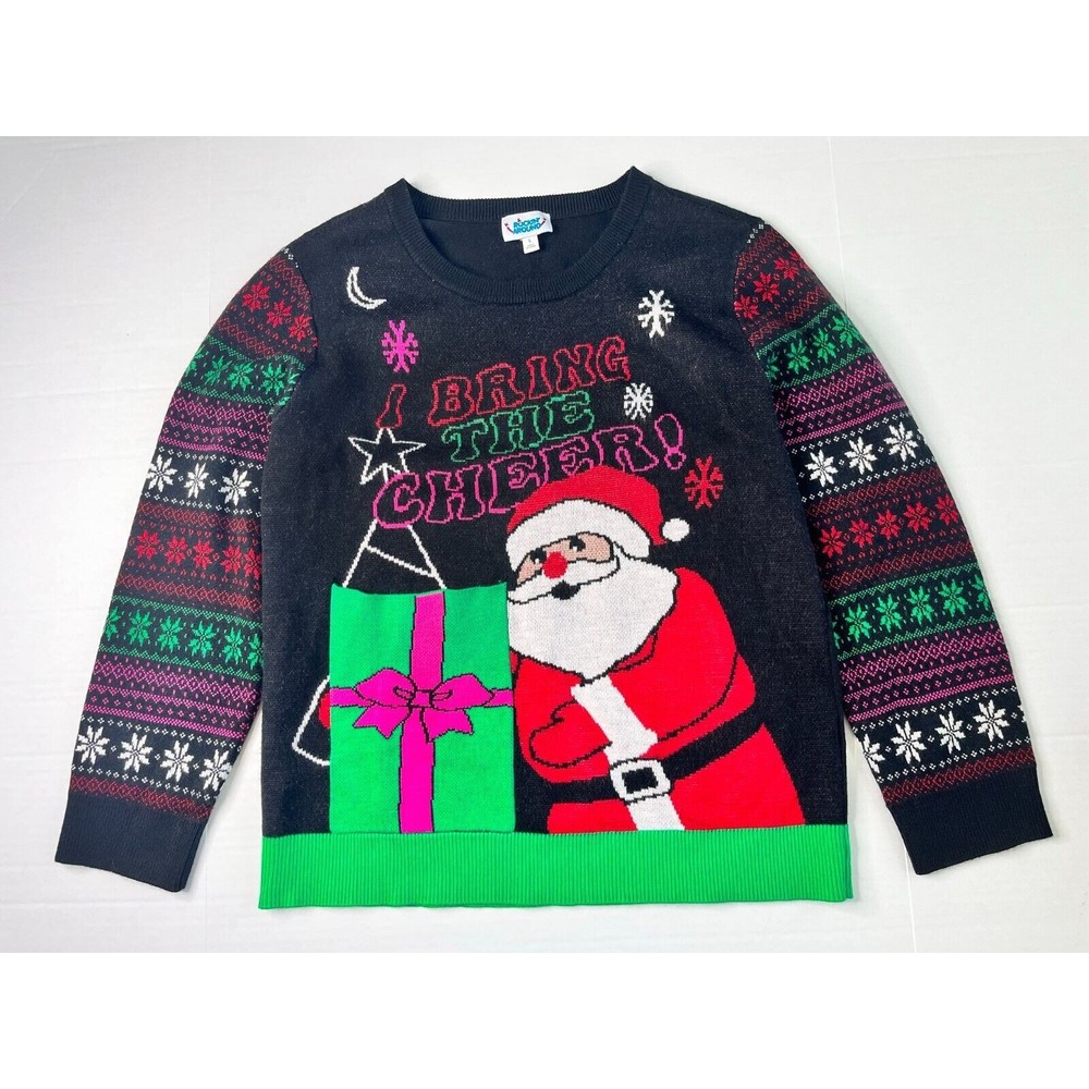Rockin Around Ugly Sweater Crewneck L Santa Christmas Party Holiday Shirt